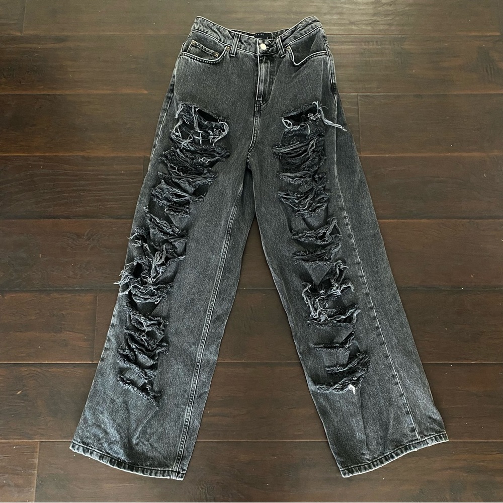 ASOS Design 90s Wide Leg Super Distressed Black Denim Jeans